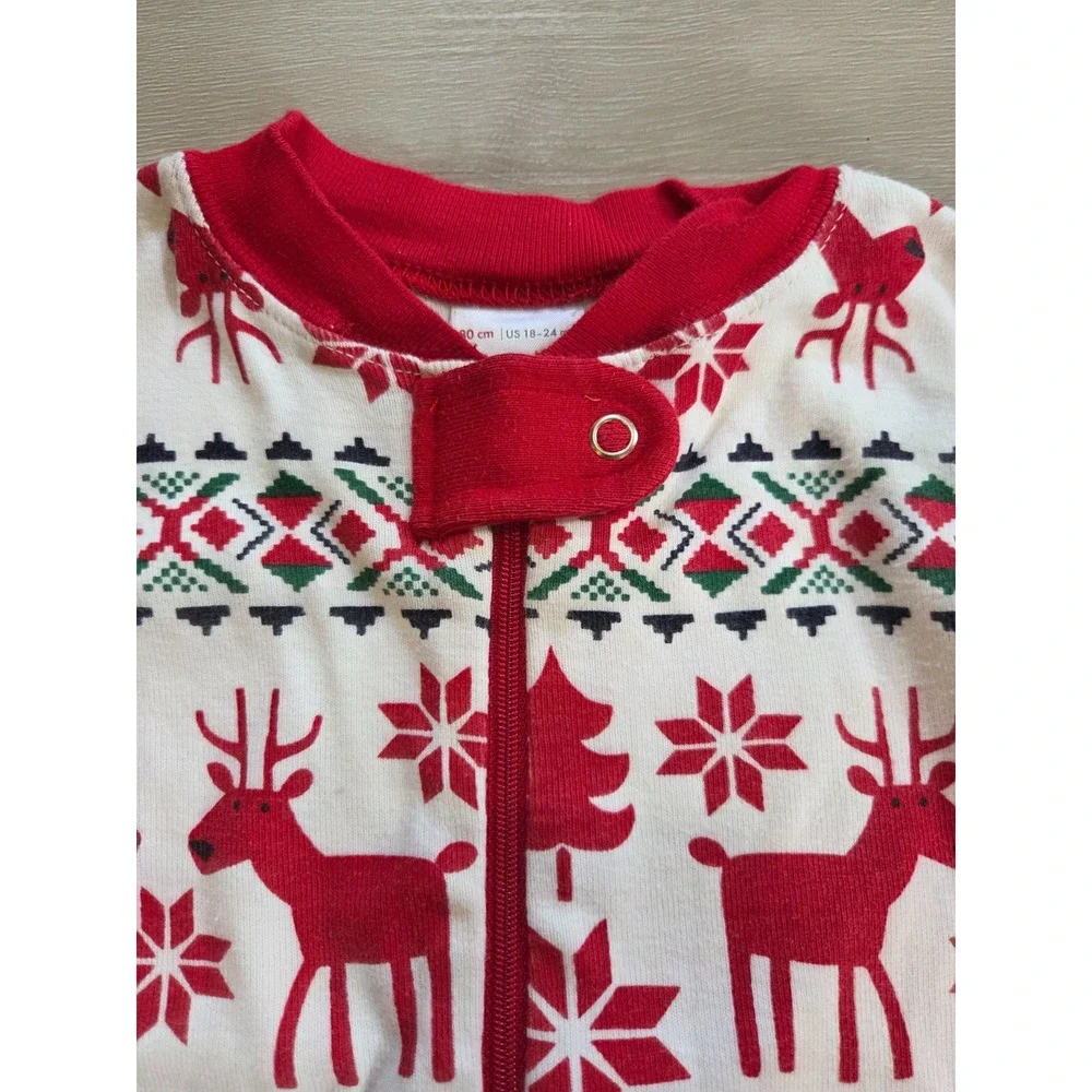 Hanna Andersson Dear Deer Red Christmas Holiday One Piece Pajamas 80 US 18-24m